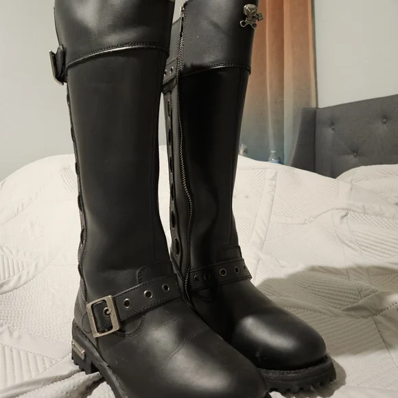 Xelement Sleek Black Leather  Motorcycle Combat Boots - Picture 5 of 6